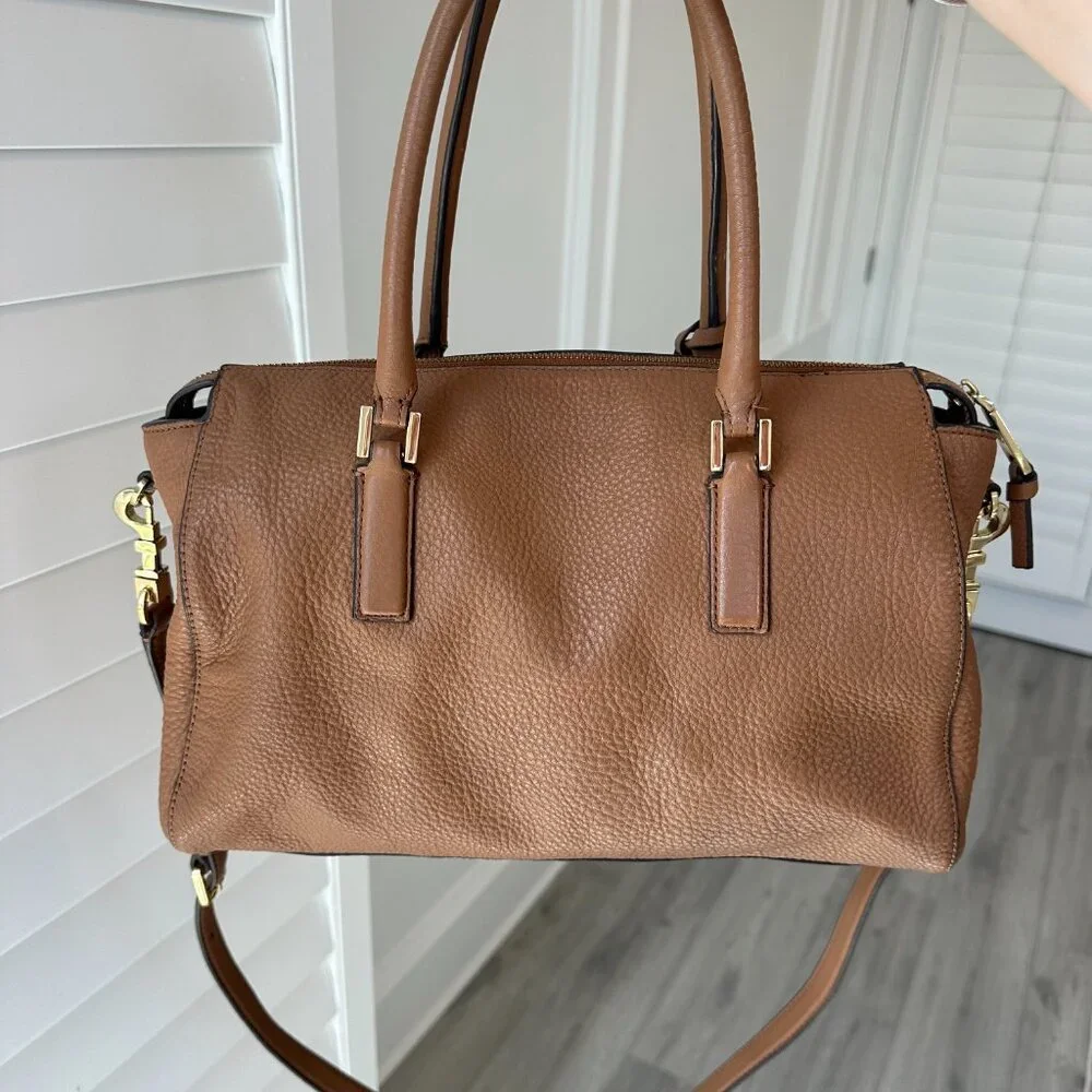 Tory Burch Thea Leather Satchel Top Handle Tan/Brown Gold Hardware - Picture 2 of 14